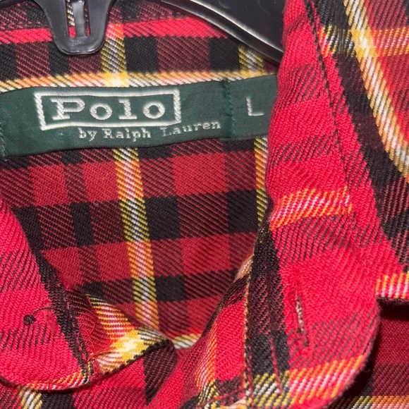 Polo Ralph Lauren Red and Black Plaid Button Down Shirt thick cotton L Vintage - Picture 3 of 4
